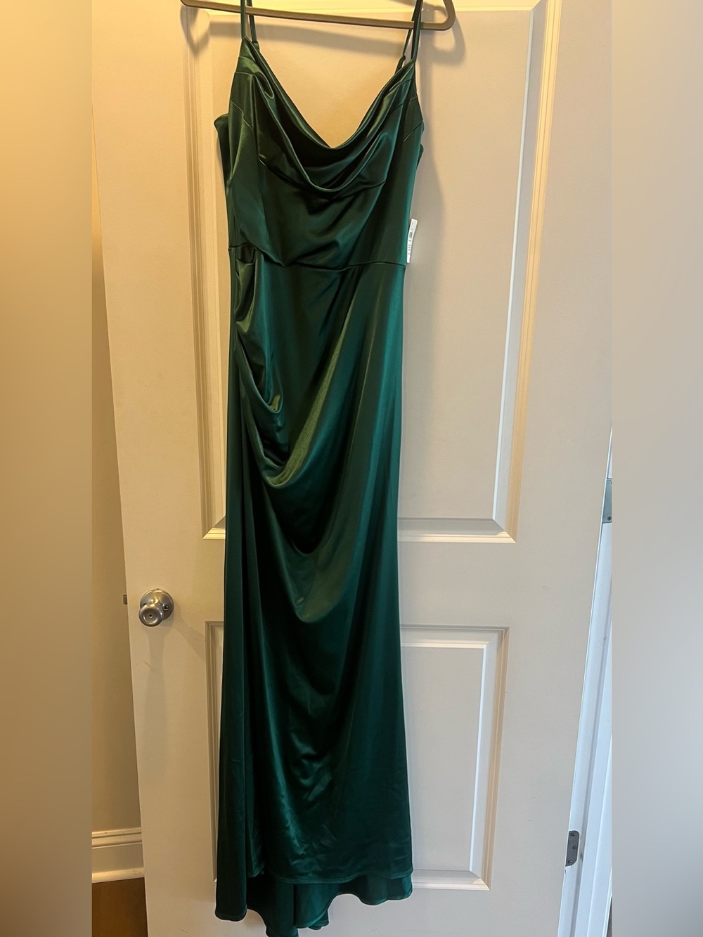 Emerald Green Satin Cowl Neck evening gown